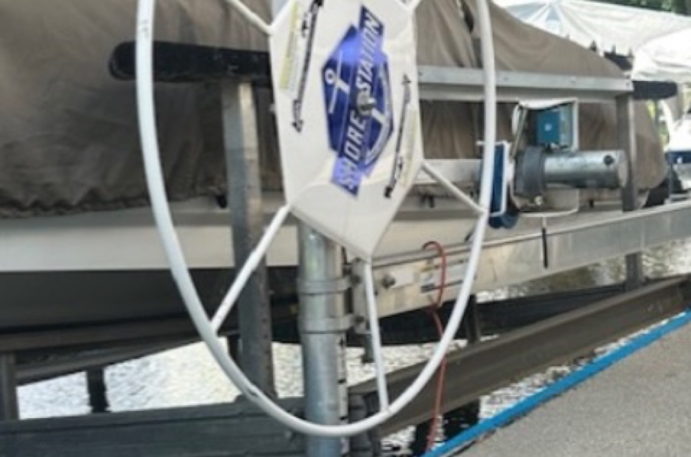 A ShoreStation boat lift winch and cable, the hardware we install and service
